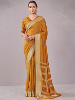 SATRANI - Mustard Printed Chanderi Printed Saree with Unstitched Blouse