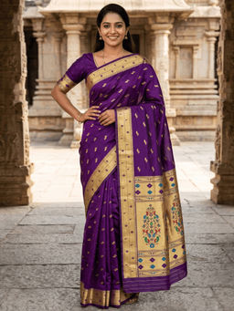SATRANI - Purple Woven Silk Handloom Saree with Unstitched Blouse