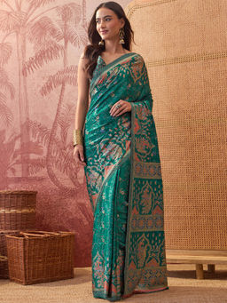 SATRANI - Green Woven Crepe Handloom Saree with Unstitched Blouse