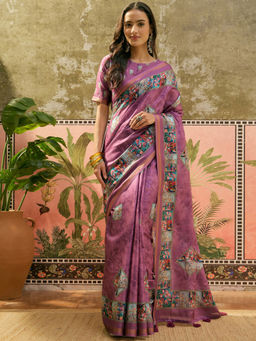SATRANI - Mauve Printed Cotton Printed Saree with Unstitched Blouse