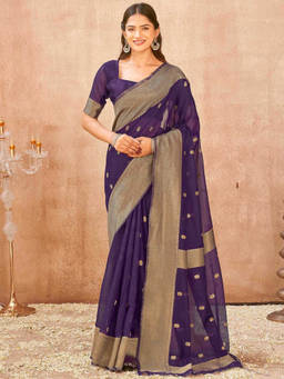SATRANI - Purple Woven Chanderi Handloom Saree with Unstitched Blouse
