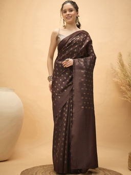 SATRANI - Brown Woven Silk Handloom Saree with Unstitched Blouse