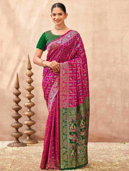 SATRANI - Pink Woven Silk Handloom Saree with Unstitched Blouse
