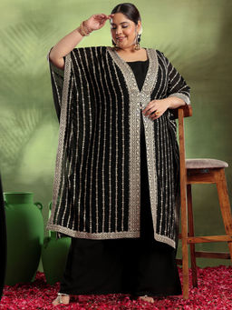 Extra love by Libas - Black Embroidered Georgette Kurta Sets for Women