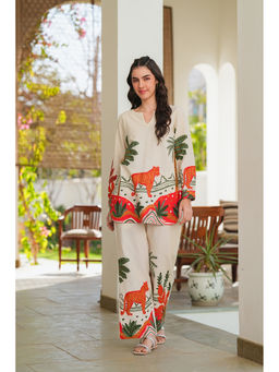 Jisora - Women's Off-White Printed Cotton Co-Ord Set