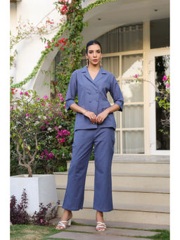 Jisora - Women's Blue Solid Cotton Co-Ord Set