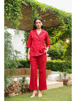 Jisora - Women's Red Solid Cotton Co-Ord Set