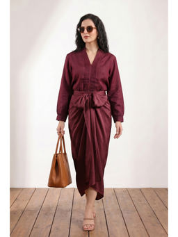 Jisora - Women's Wine Solid Russian Silk Co-Ord Set