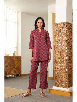 Jisora - Women's Red Floral Printed Cotton Co-Ord Set