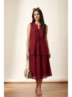 Jisora - Women's Red Solid Russian Silk Co-Ord Set