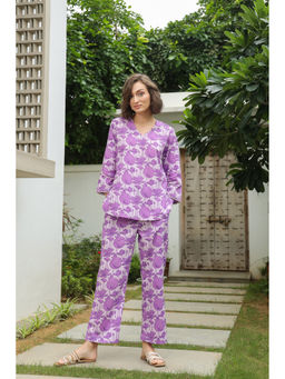 Jisora - Women's Purple Printed Cotton Co-Ord Set