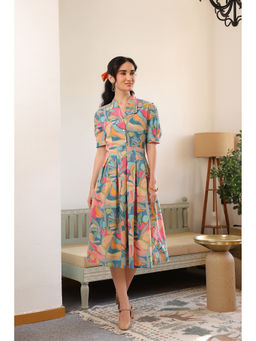 Jisora - Women's Multi-Color Printed Cotton Dress