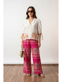 Jisora - Women's White Embroidered Cotton Shirt and Pant