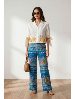 Jisora - Women's White Embroidered Cotton Shirt and Pant