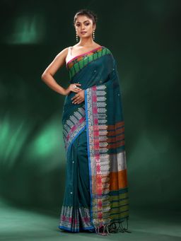 CHARUKRITI - Green Handspun Cotton Soft Saree with Unstitched Blouse