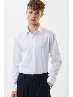 Snitch - Men White Solid Full Sleeves Slim Formal Shirt