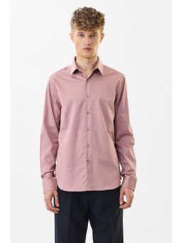 Snitch - Men Light Pink Solid Full Sleeves Slim Formal Shirt