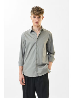 Snitch - Men Light Grey Solid Full Sleeves Slim Formal Shirt