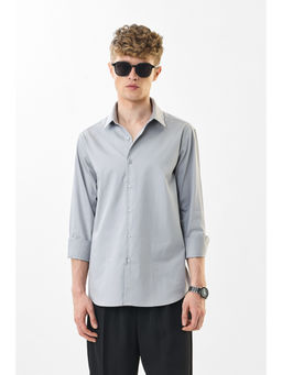 Snitch - Men Light Grey Solid Full Sleeves Slim Formal Shirt