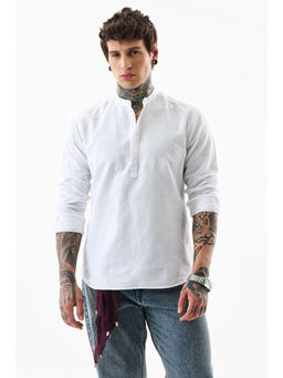 Snitch - Men White Solid Full Sleeves Slim Casual Shirt