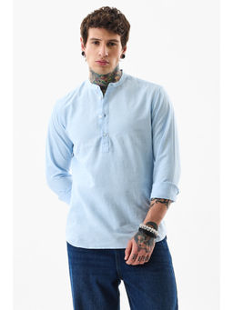 Snitch - Men Light Blue Solid Full Sleeves Slim Casual Shirt