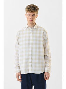 Snitch - Men Beige Checks Full Sleeves Regular Casual Shirt