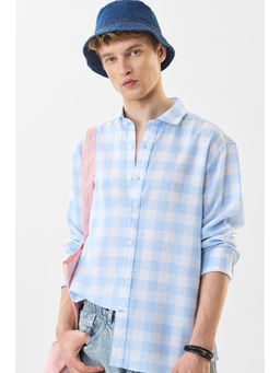 Snitch - Men Blue Checks Full Sleeves Regular Casual Shirt