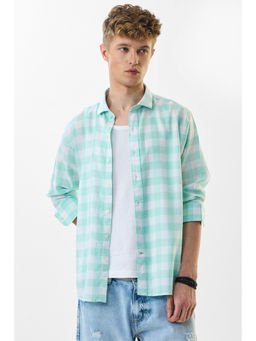 Snitch - Men Green Checks Full Sleeves Regular Casual Shirt