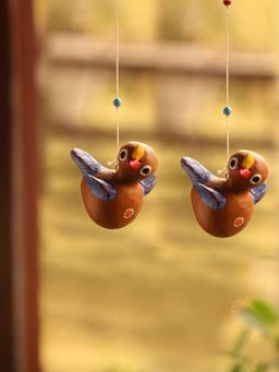 ExclusiveLane - Chirping Cuckoo Hand-Painted Terracotta Wall Decor Hanging (Set Of 2)