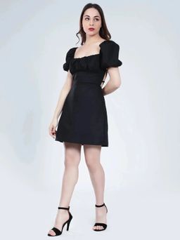 ANNY - Black Solid A-Line Mini Dress