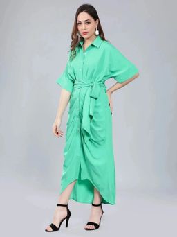 ANNY - Green Solid A-Line Maxi Dress