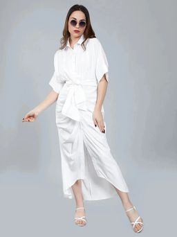ANNY - White Solid A-Line Maxi Dress
