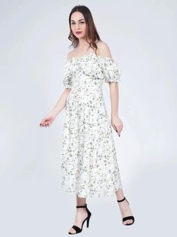 ANNY - Peach Printed A-Line Midi Dress