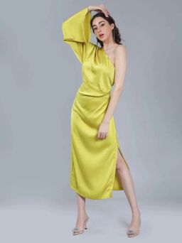 ANNY - Yellow Solid A-Line Midi Dress