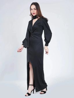 ANNY - Black Solid A-Line Maxi Dress