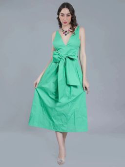 ANNY - Green Solid A-Line Midi Dress