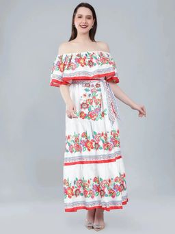 ANNY - White Printed A-Line Maxi Dress