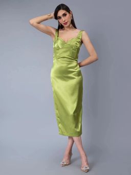 ANNY - Green Solid A-Line Midi Dress
