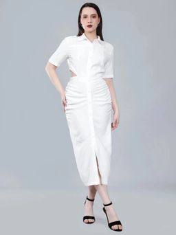 ANNY - White Solid A-Line Midi Dress