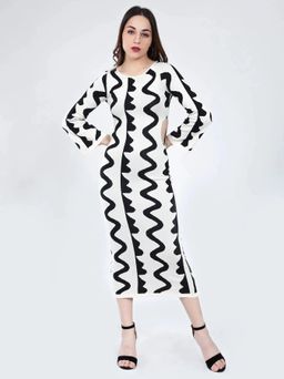 ANNY - White Printed Bodycon Midi Dress