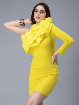 ANNY - Yellow Solid Bodycon Mini Dress