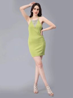 ANNY - Green Solid Bodycon Mini Dress