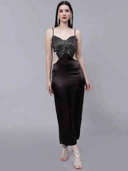 ANNY - Black Embellished Bodycon Midi Dress