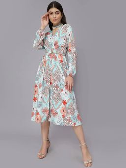ANNY - Green Printed A-Line Midi Dress