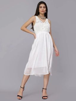 ANNY - White Self Design A-Line Midi Dress