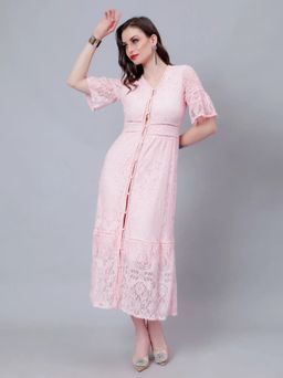 ANNY - Pink Self Design A-Line Midi Dress