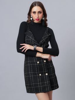 ANNY - Black Self Design A-Line Mini Dress