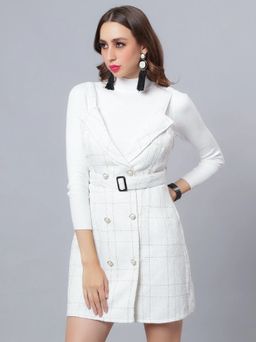ANNY - White Self Design A-Line Mini Dress