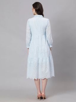 ANNY - Blue Self Design A-Line Midi Dress