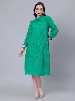 ANNY - Green Self Design A-Line Midi Dress